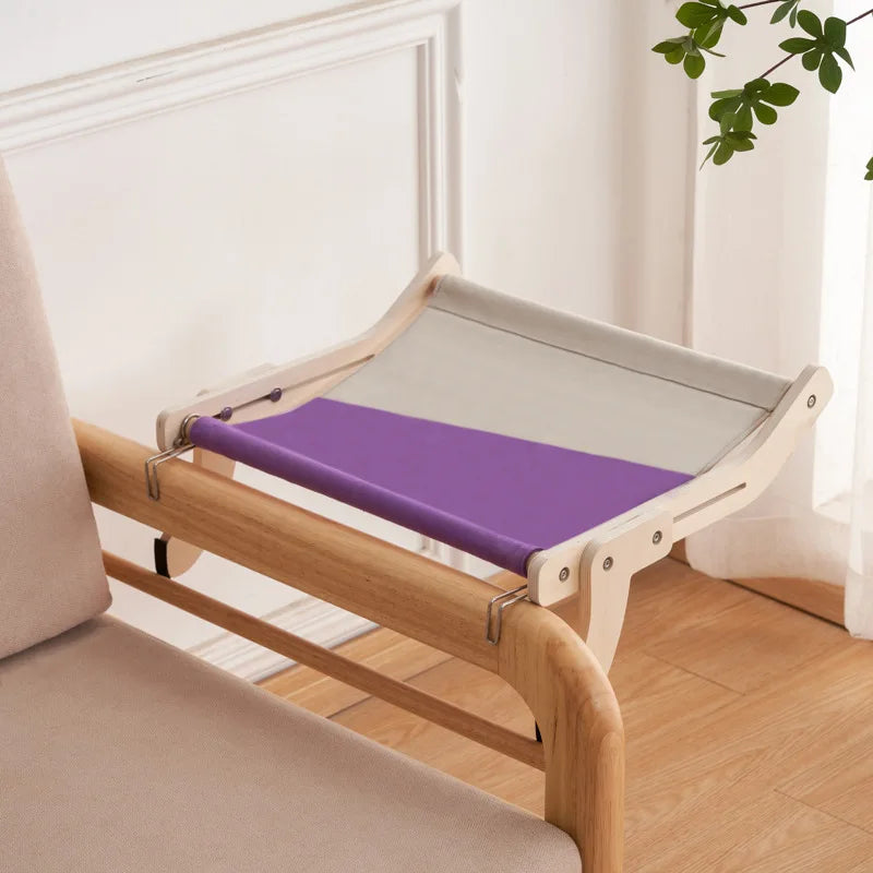 Elegant Hanging Cat Bed Hammock - Chic Window Perch for Indoor Cats - Removable and Washable Wooden Design