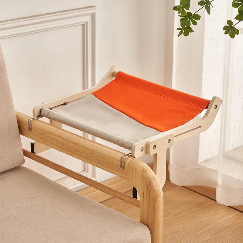 Elegant Hanging Cat Bed Hammock - Chic Window Perch for Indoor Cats - Removable and Washable Wooden Design